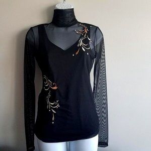 Sheer Mesh Turtleneck Top